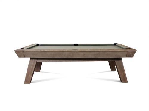 Full view of the Nixon Billiards Desyn Slate Pool Table in Antique finish, shown on a white background. This image captures the table’s mid-century inspired silhouette, rich rustic wood grain, and Parsons-style legs — ideal for both modern and farmhouse-inspired game rooms.