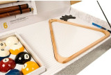 Image showing the wooden triangle billiard ball rack, wooden 9-ball rack, and wooden six-cue rack, designed to keep your billiard table organized and your cues well-stored.

