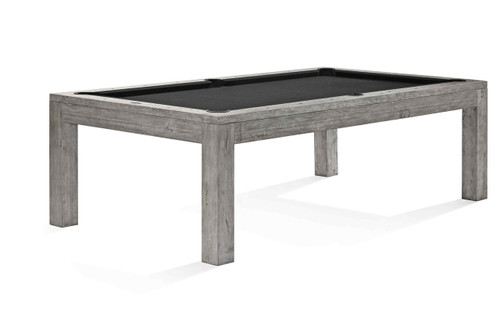 Brunswick Sanibel Slate Pool Table in Rustic Grey finish, featuring a contemporary Parsons-style design with solid hardwood construction