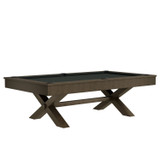 Front-facing image of the Crissycross Slate Billiard Table by Nixon Billiards, featuring a clean silhouette with X-leg steel base. The rich wood finish and modern profile make this the focal point of any upscale game room.