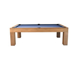 The Paula Parsons Slate Pool Table by Doc & Holliday shown from a clean side profile on a white background. This handcrafted modern parsons-style table in a Glazed Maple finish with Academy Blue felt is perfect for luxury game rooms and contemporary interiors.