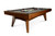 Front view of the Scholar Slate Pool Table by Doc & Holliday, handcrafted in the USA with a sleek mid-century modern design, featured in a solid maple finish with premium slate and genuine leather drop pockets.