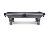 Doc & Holliday Classic Slate Pool Table in 8ft Gray Washed Pine, showcasing the hand-turned fluted legs and premium slate surface for a high-end, luxurious game room look.