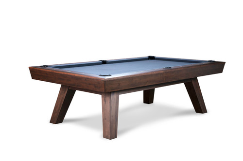 Elegant George Slate Pool Table by Doc & Holliday featuring a luxurious antique coffee finish. Crafted from premium alder wood, this timeless piece adds sophistication and style to any game room, office, or living area. Available exclusively at Sawyer Twain.