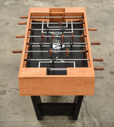 Top-down view of the Monaco Foosball Table, featuring handcrafted details, custom stain options, and tournament-quality engineering for a superior playing experience. Designed in the USA and available at Sawyer Twain.