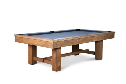 The Hank Pool Table in Silver Brown Oak, shown in an 8-foot size, highlighting its timeless design and professional-grade features.