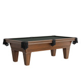 The Carrigan Slate Billiard Table by Nixon Billiards shown from a front angle on a white background, featuring tapered box-style legs and clean cabinet lines. The Navajo finish gives it a warm, furniture-grade look suited for high-end game rooms.


