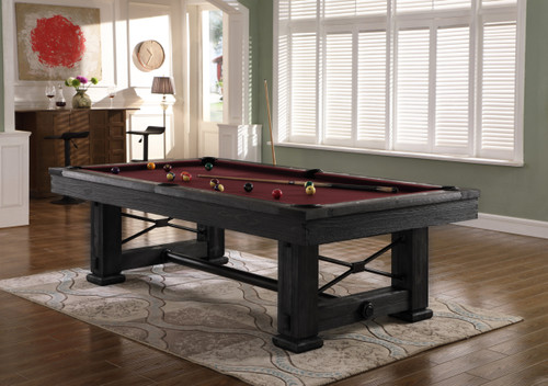 The Rio Grande in Weathered Raven staged in a modern game room with dark finishes, industrial lighting, and leather accents for an elevated rustic-meets-urban vibe.