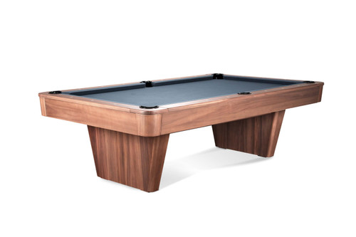 The Preakness Slate Pool Table by Doc & Holliday is shown in a striking ¾ angle on a white background—sleek, grounded, and built like a thoroughbred in full stride. Rounded corners soften its bold silhouette, while the sculpted pedestal legs command attention without overwhelming the room. This is a table with presence—made for homes where design leads and details matter. Available exclusively through Sawyer Twain, the Preakness brings the spirit of the racetrack into the luxury game room.