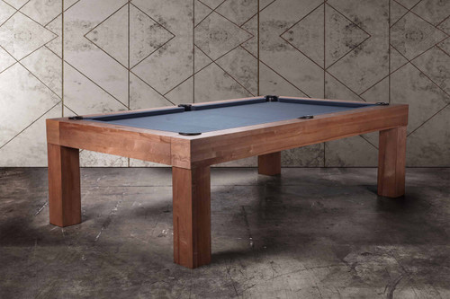 Captured in a styled interior, this ¾ lifestyle shot features the Alta Slate Pool Table in its exclusive Honey Ash finish. The Parsons-style frame is grounded yet minimalist, while the warm wood tone brings light and texture to the space. Made by American Heritage Billiards and available only at Sawyer Twain, this table blends performance and design effortlessly.