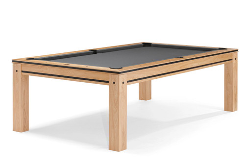 Brunswick Hickory 8' Slate Pool Table in Natural Hickory finish, shown at a 3/4 angle on a white background. Featuring solid hardwood construction, hand-hammered metal rail sights, and a Brunswick Certified 1" slate surface, this table offers a premium playing experience.