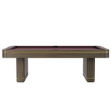 Side view of the Plank & Hide Deco Slate Pool Table in Brushed Greige, highlighting its clean lines and sleek diamond inlays. This table is designed to elevate any space, blending timeless Art Deco style with modern precision. A stunning piece of luxury furniture, exclusively available through Sawyer Twain, offering a seamless addition to your game room or dining area.