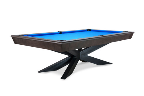 The Jett Steel Slate Pool Table in a stunning black powder-coated steel finish stands tall as a bold statement of modern luxury. The industrial aesthetic is beautifully paired with the customizable solid wood top, making it a perfect fusion of function and design for any game room.