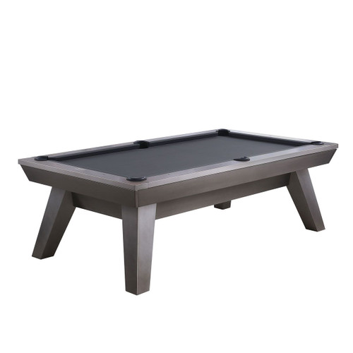 The Lennox Steel Slate Pool Table by Plank & Hide, exclusively at Sawyer Twain, shown in a striking front view against a white background. Featuring a sleek gun metal steel finish and rectangular steel legs, the Lennox offers a bold, minimalist design that combines industrial strength with modern luxury. Perfect for high-end game rooms and contemporary commercial spaces, this table provides both functional performance and sophisticated aesthetics.