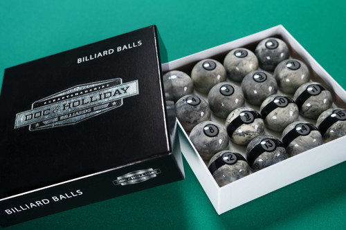 Doc & Holliday Marble Billiard Ball Set featuring a sleek marble design with premium craftsmanship for precision play. A luxury accessory for high-end game rooms, available exclusively at Sawyer Twain.