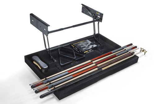 Brunswick Billiard Table Storage Drawer shown fully extended on a white background, revealing interior space for cues, balls, and accessories. This clean, high-resolution image highlights the drawer’s generous capacity and smooth mechanical slide system, ideal for showcasing hidden storage beneath compatible Brunswick pool tables.