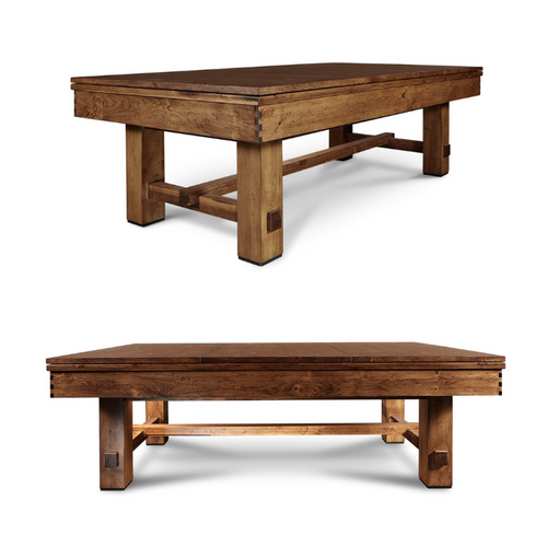 Close-up of finger-jointed solid wood rails and apron detailing on the Churchill Slate Pool Table, highlighting expert craftsmanship and durability.